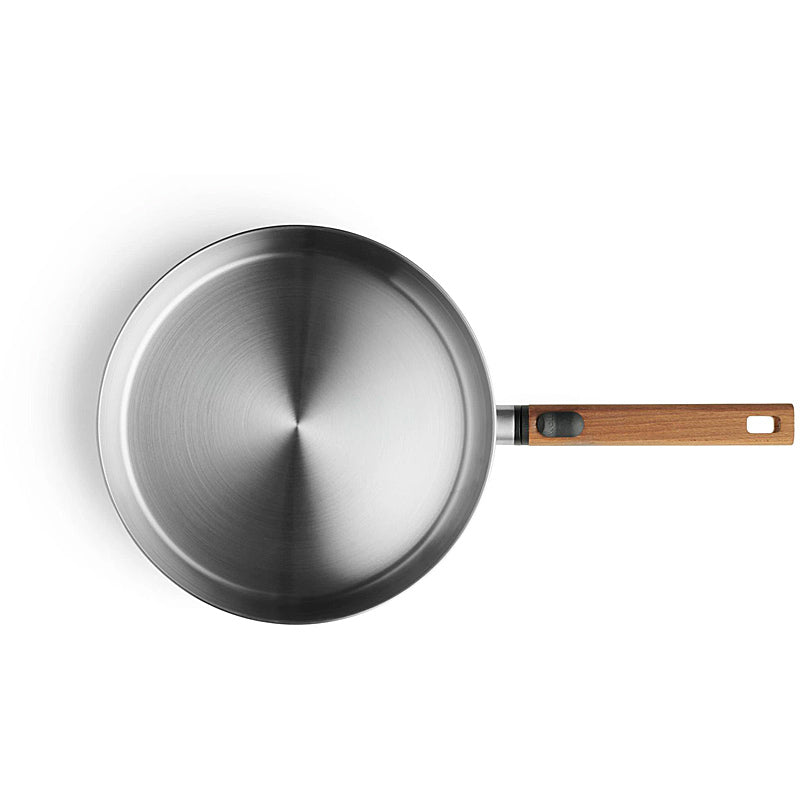 WOLL Logic Steel AHS Bratpfanne Ø 28 cm - Edelstahl, 5-Schicht, abnehmbarer Holzgriff