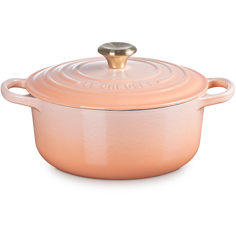 Le Creuset Bräter Signature rund 24 cm mit Goldknopf Peche