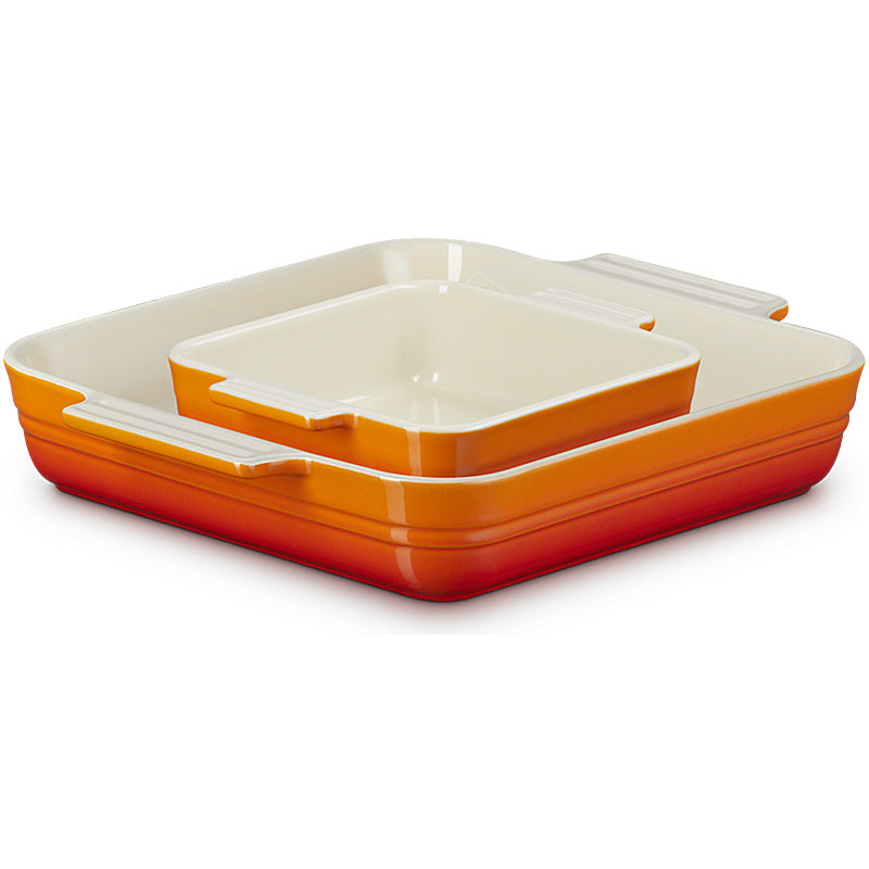 Le Creuset 2er-Set Auflaufform quadratisch Klassik 14/23 cm Ofenrot