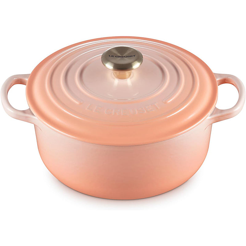 Le Creuset Bräter Signature rund 24 cm mit Goldknopf Peche