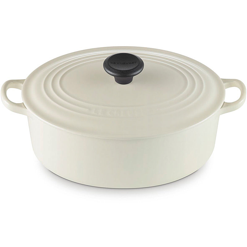 Le Creuset Ovaler Bräter Tradition 31 cm mit Phenolknopf Creme